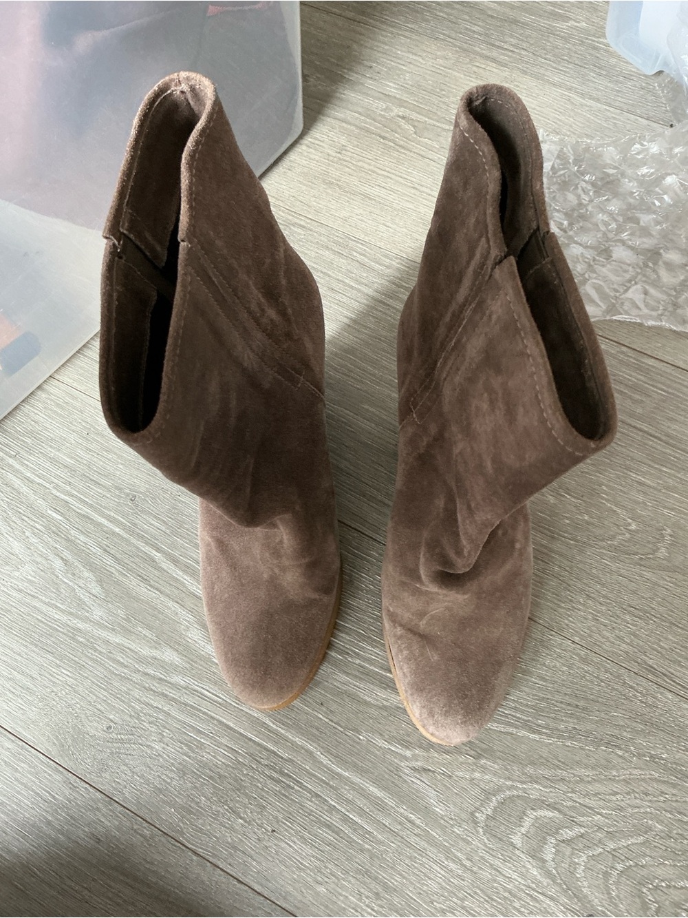 Stuart Weitzman Taupe Brown Suede Ankle Booties